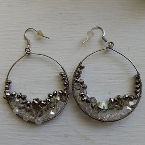 Cake silver hoop earrings with crystals inside
